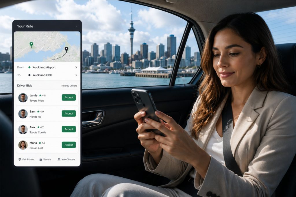 auckland new zealand - baj - auckland taxi - baj tour - rideshare - ridebidding - driver marketplace - b2b marketplace - king cabs - total mobility taxi