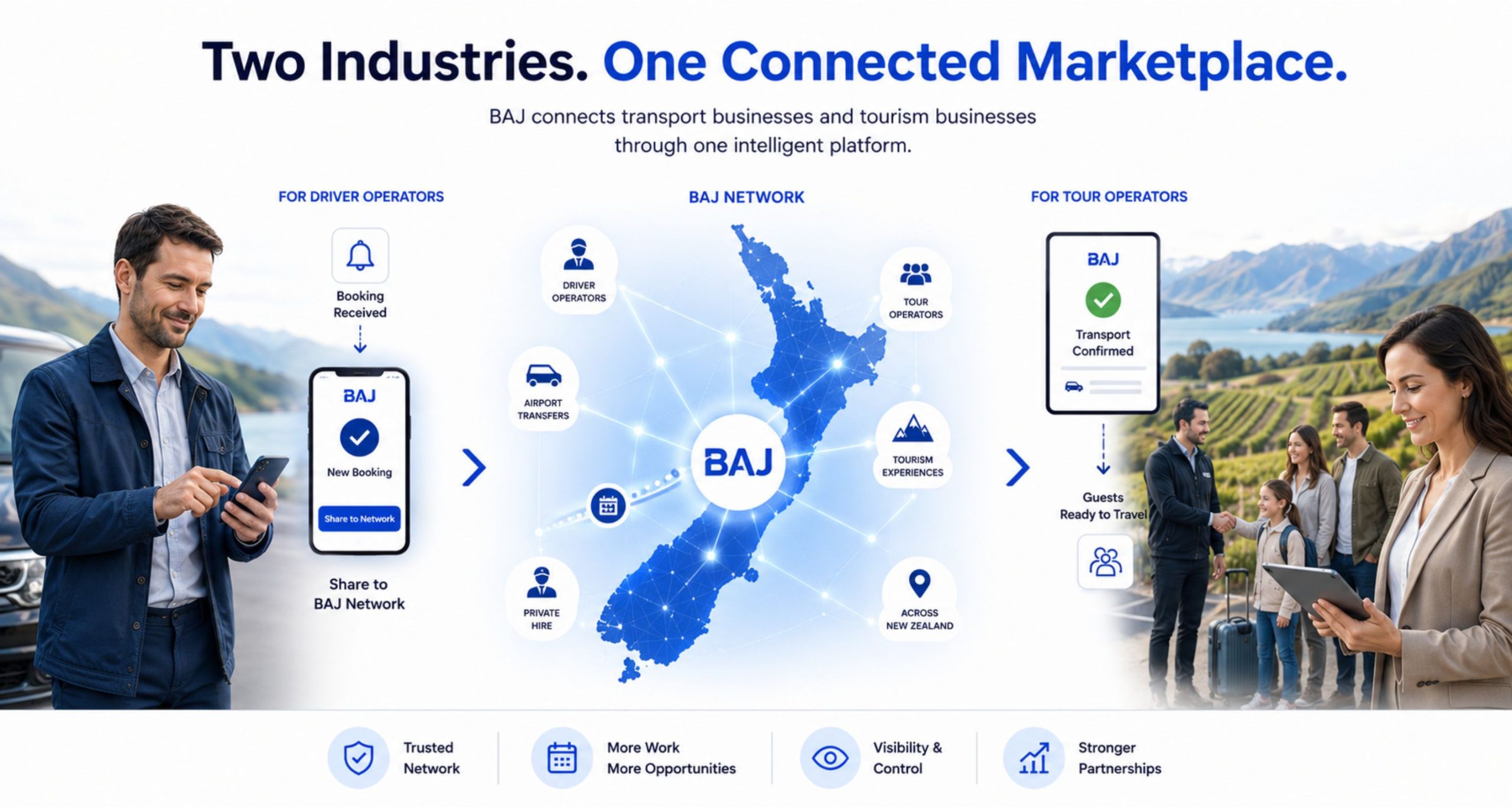 driver operator network - ota New Zealand - driver b2b - baj tour - rideshare - ridebidding - driver marketplace - b2b marketplace - king cabs - driver network
