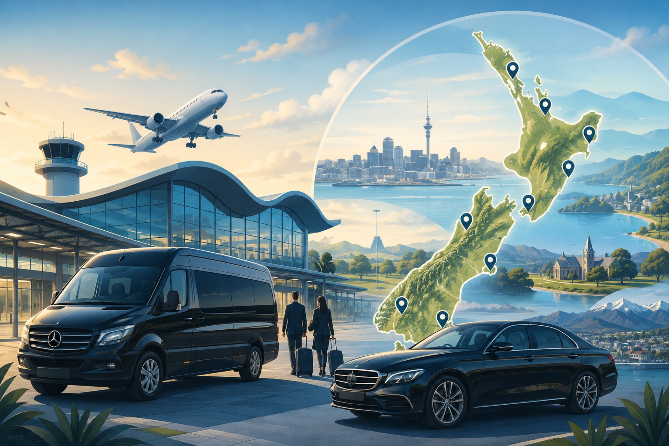 outstation - long - distance - travel - new zealand - airport - Auckland - Wellington - Christchurch - Queenstown - Rotorua